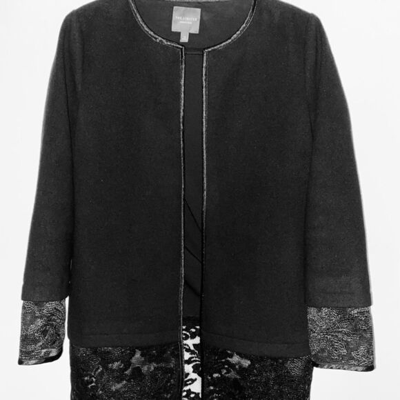 The Limited Black Lace Hem Jacket XS – Elegant Open Front Long Sleeve Blazer - Picture 2 of 6
